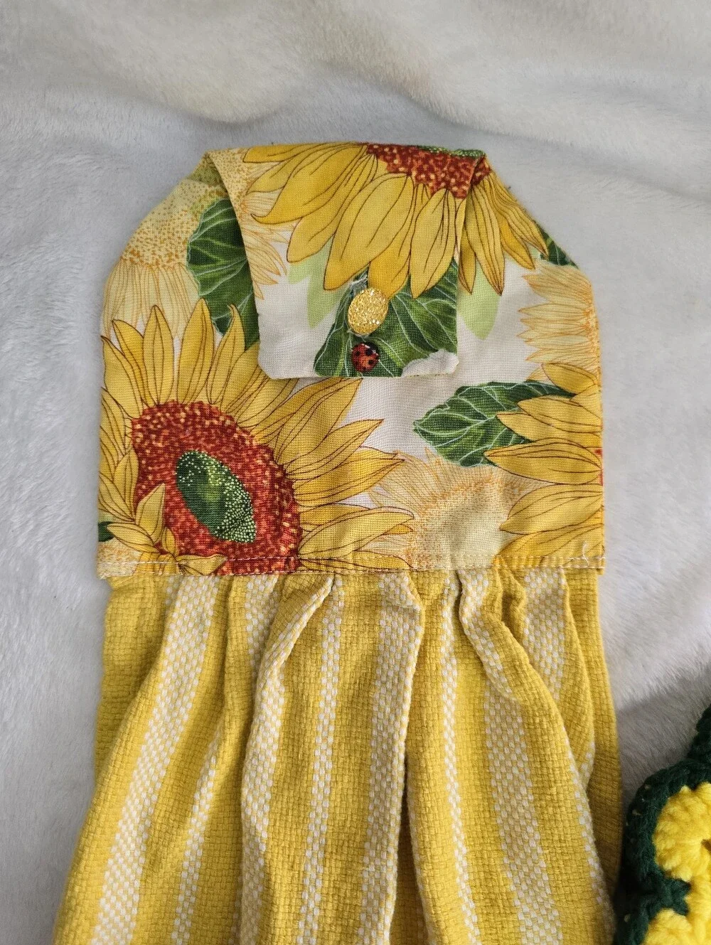 Sunflower Hanging Kitchen Towel Set with Crochet Sunflower Potholders Handmade